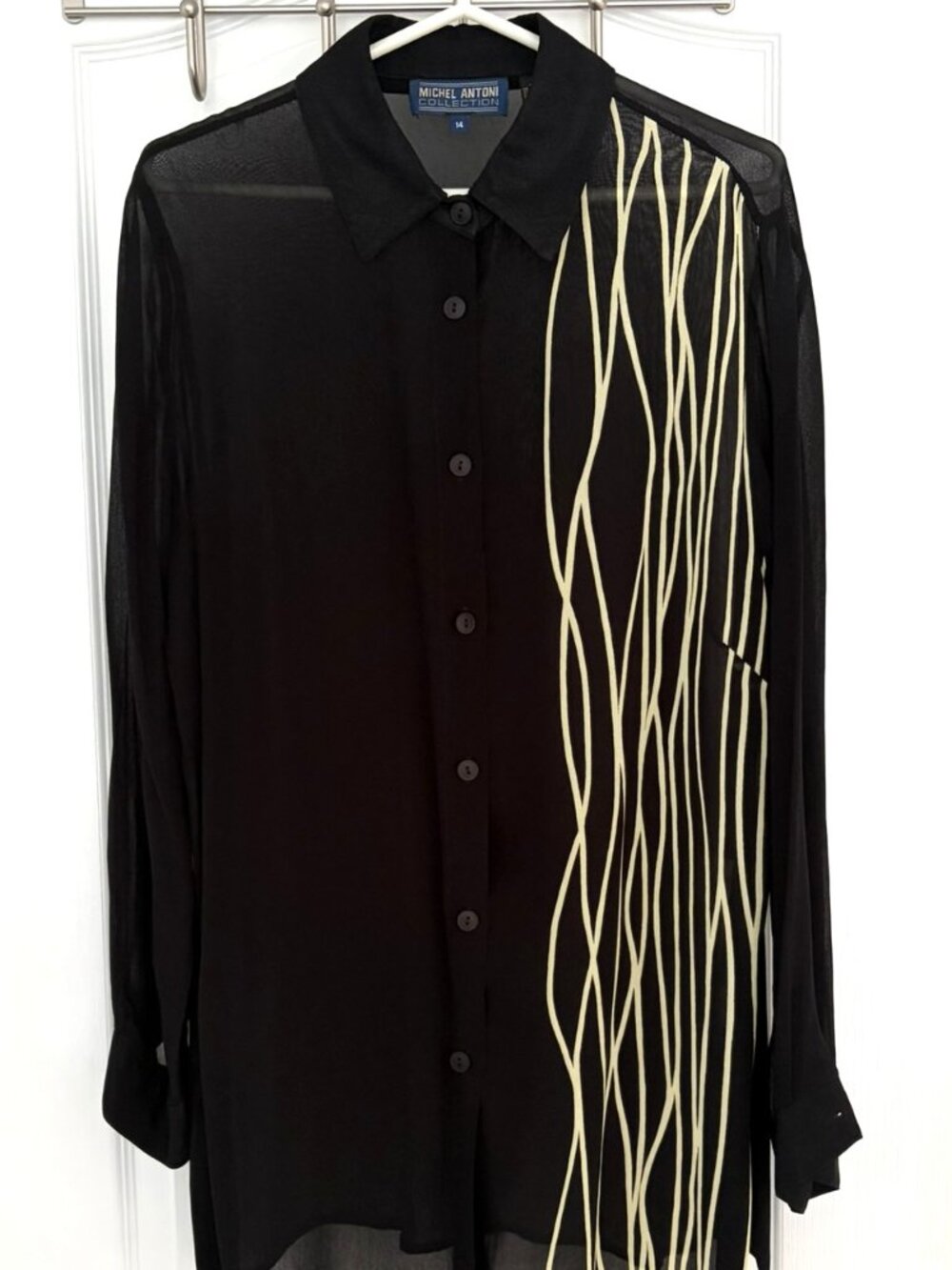 Michel Antoni Black Semi Sheer Button-up Blouse Size 14
